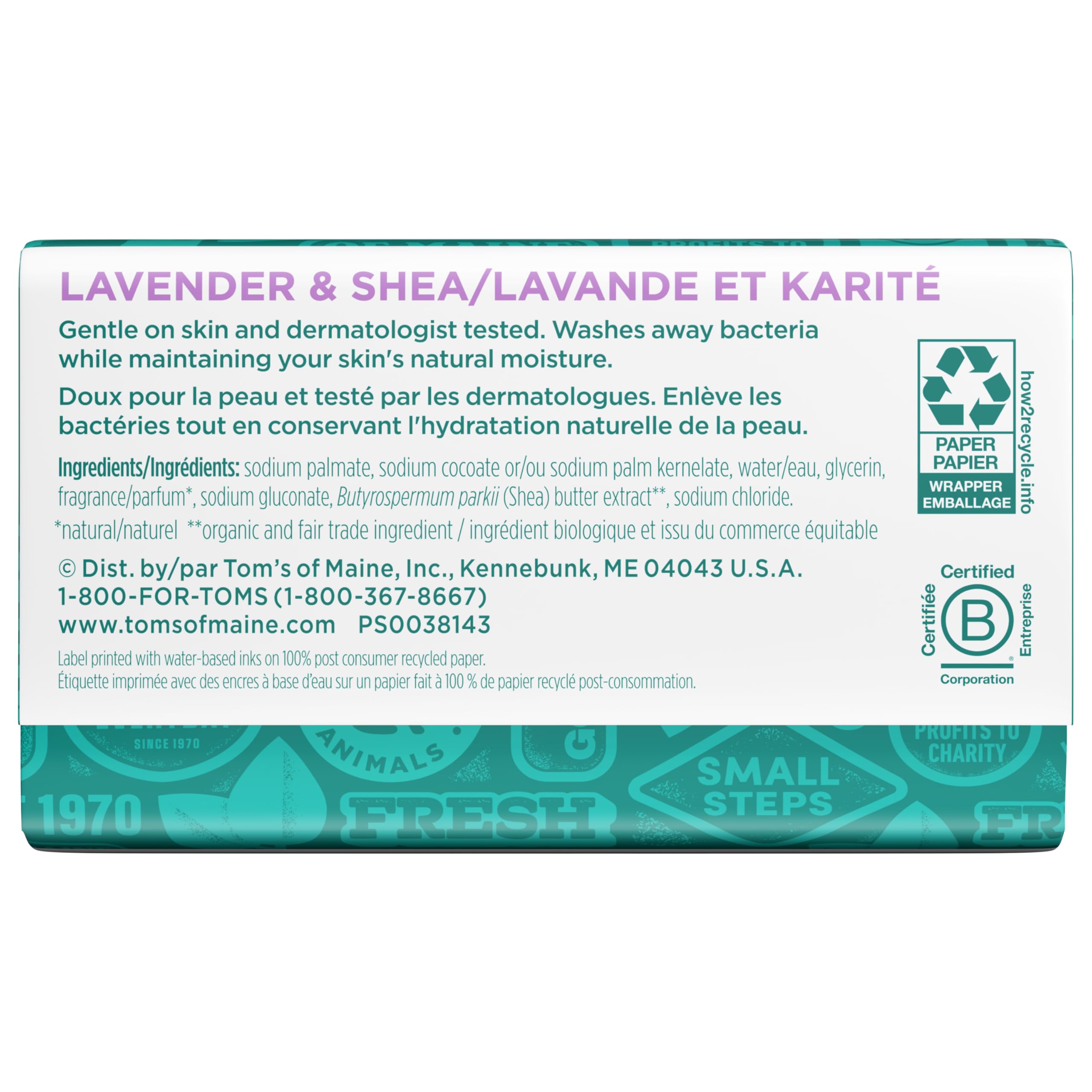 Tom's of Maine Jabon Natural Beauty Lavanda y Shea, ayuda a mantener la humedad de la piel de forma suave.