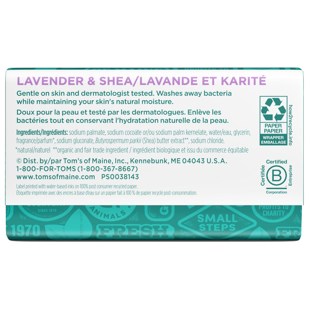 Tom's of Maine Jabon Natural Beauty Lavanda y Shea, ayuda a mantener la humedad de la piel de forma suave.
