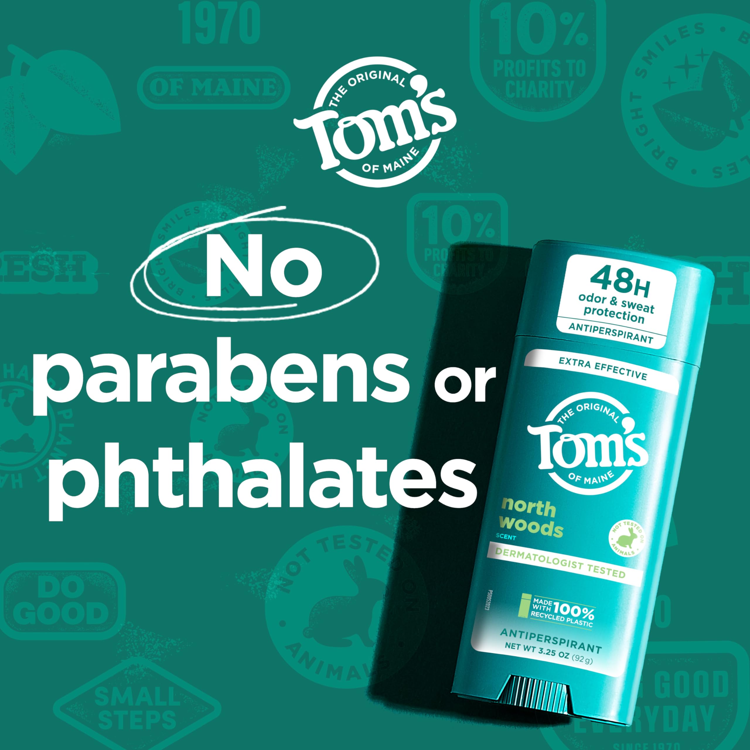 Dermatologist-tested badge featured on Tom's of Maine North Woods packaging.