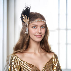 Diadema Tongcloud Flapper con colgante de perlas, toque retro sofisticado.