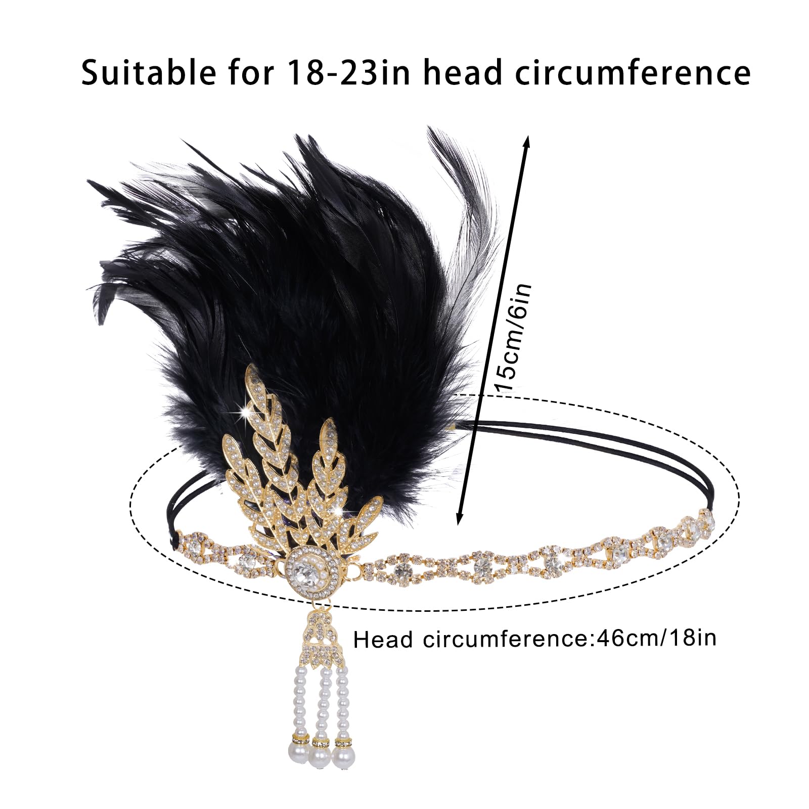 Diadema Tongcloud Flapper con plumas negras, añade movimiento y glamour vintage.