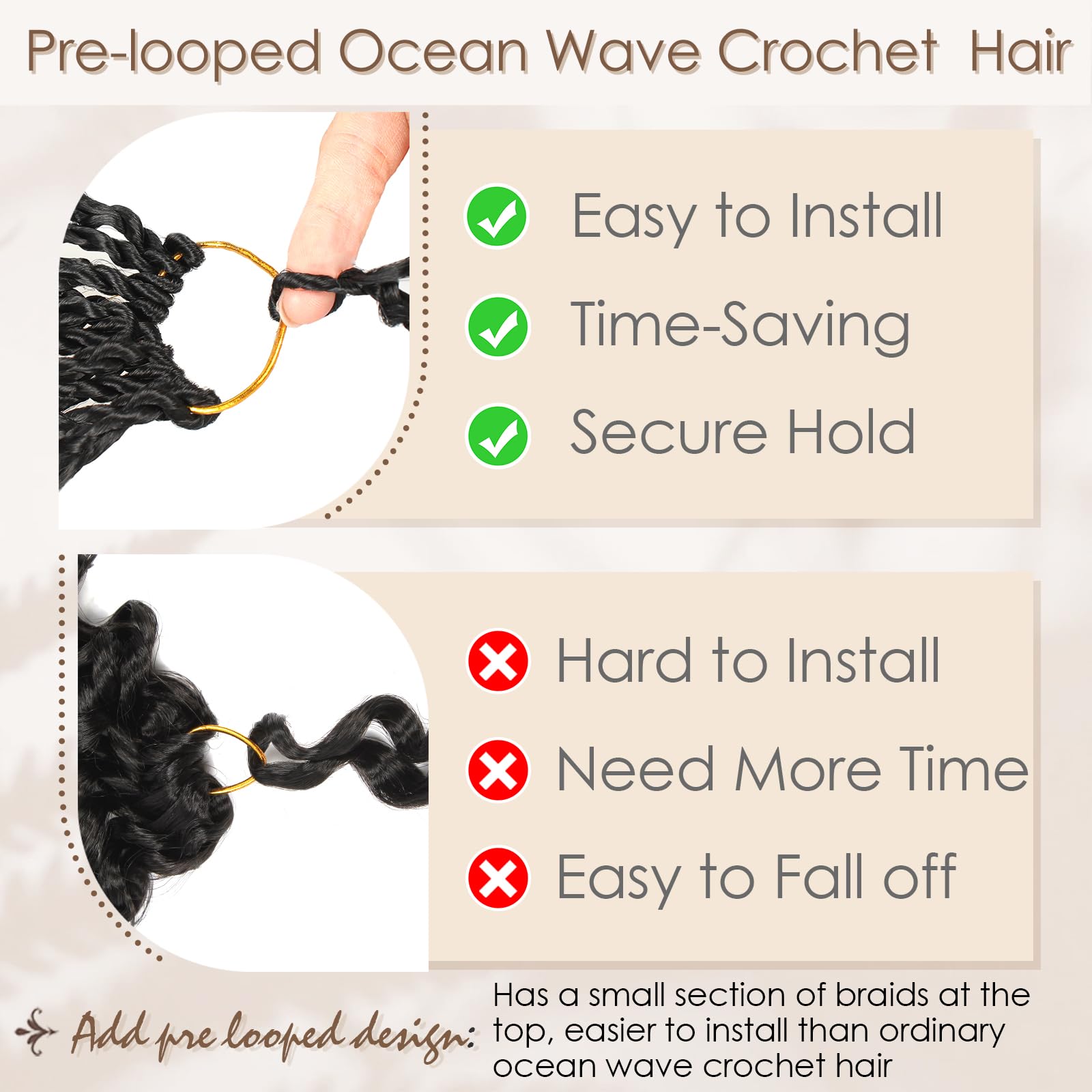 Toniola Ola Marina cabello crochet 14in 1B, primer plano de textura suave para apariencia natural