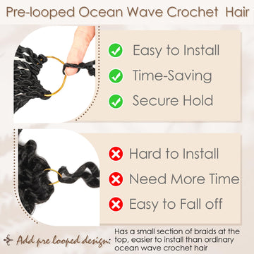 Toniola Ola Marina cabello crochet 14in 1B, primer plano de textura suave para apariencia natural