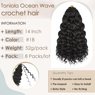 Toniola Ola Marina cabello crochet 14in, aspecto completo para peinado versátil