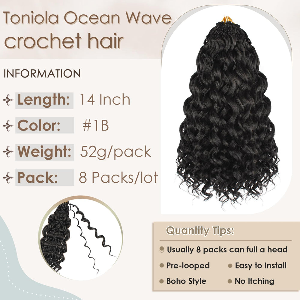 Toniola Ola Marina cabello crochet 14in, aspecto completo para peinado versátil