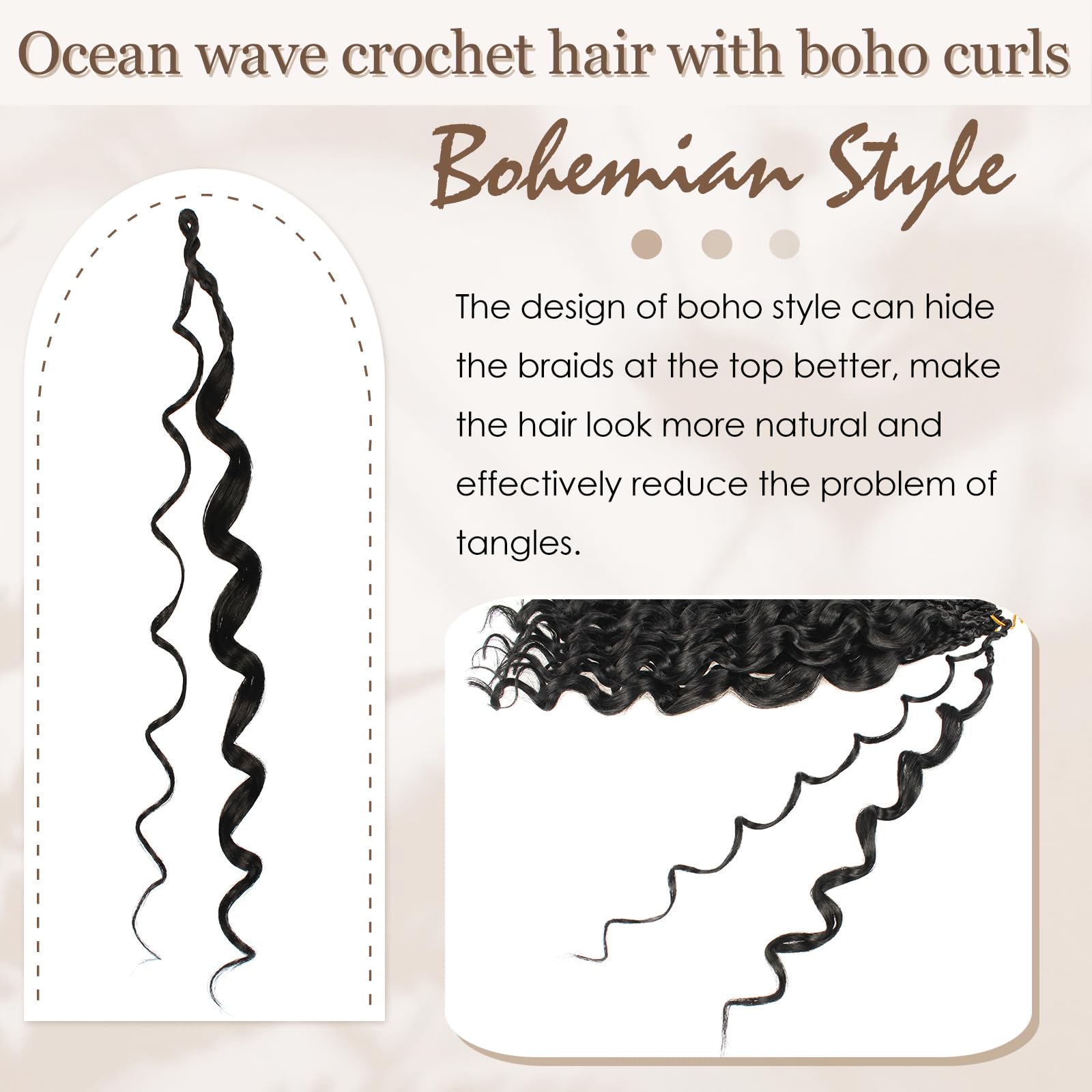 Toniola Ola Marina cabello crochet textura suave, primer plano para comodidad
