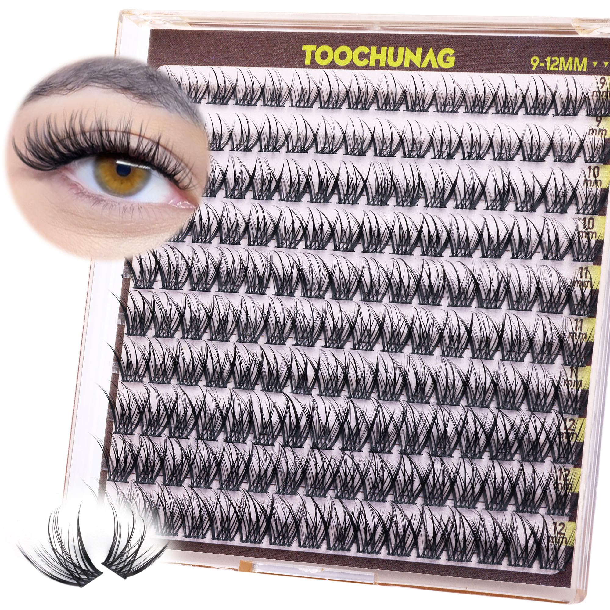 TOOCHUNAG Fairy Lash Clusters 9-12 mm densidad natural para acabado suave