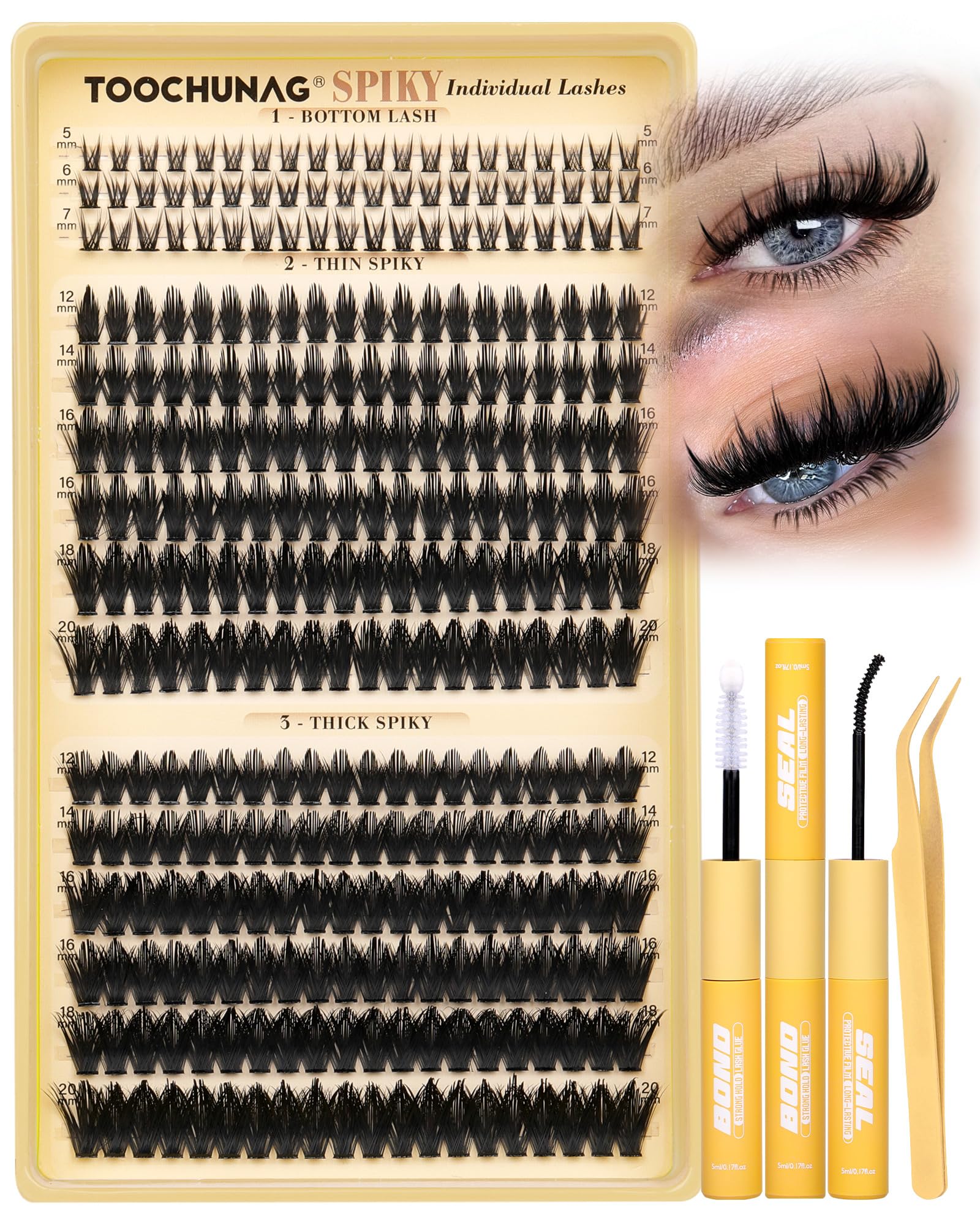 TOOCHUNAG kit clusters pestañas manga 300 unidades: volumen intenso para look anime