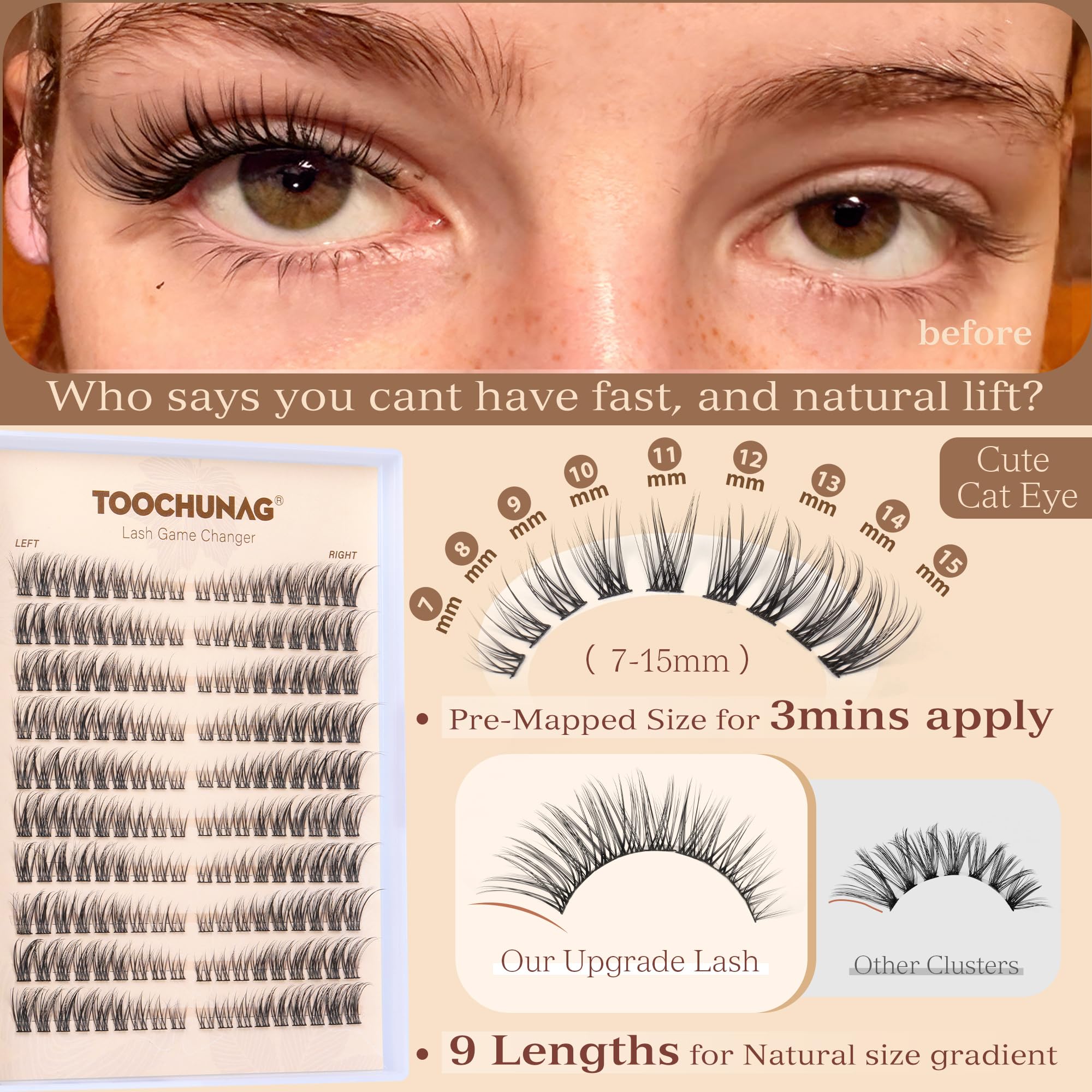 TOOCHUNAG pestañas-3d-individuales con volumen ligero.