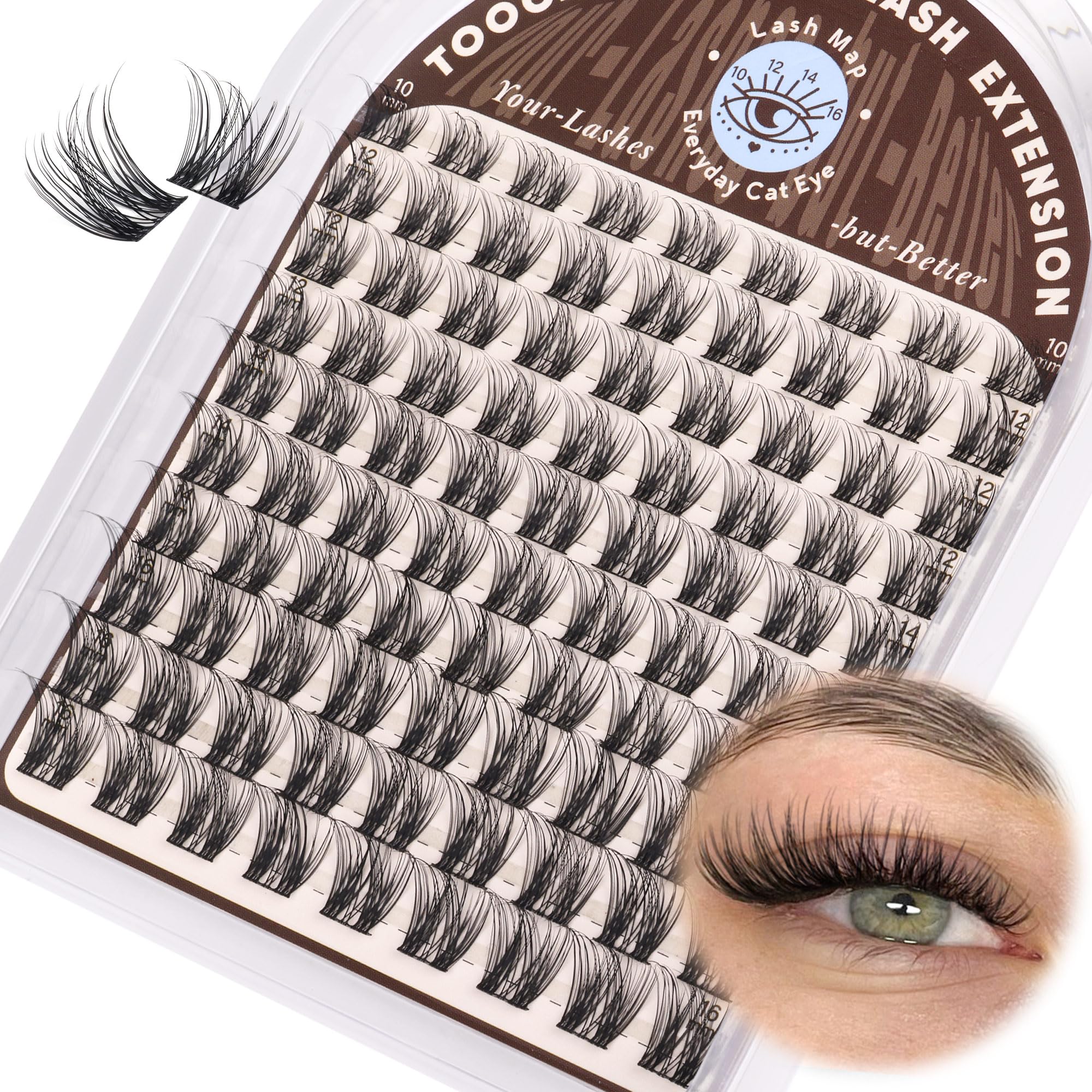 Pestañas naturales en racimos TOOCHUNAG con curvatura D para realzar la mirada.