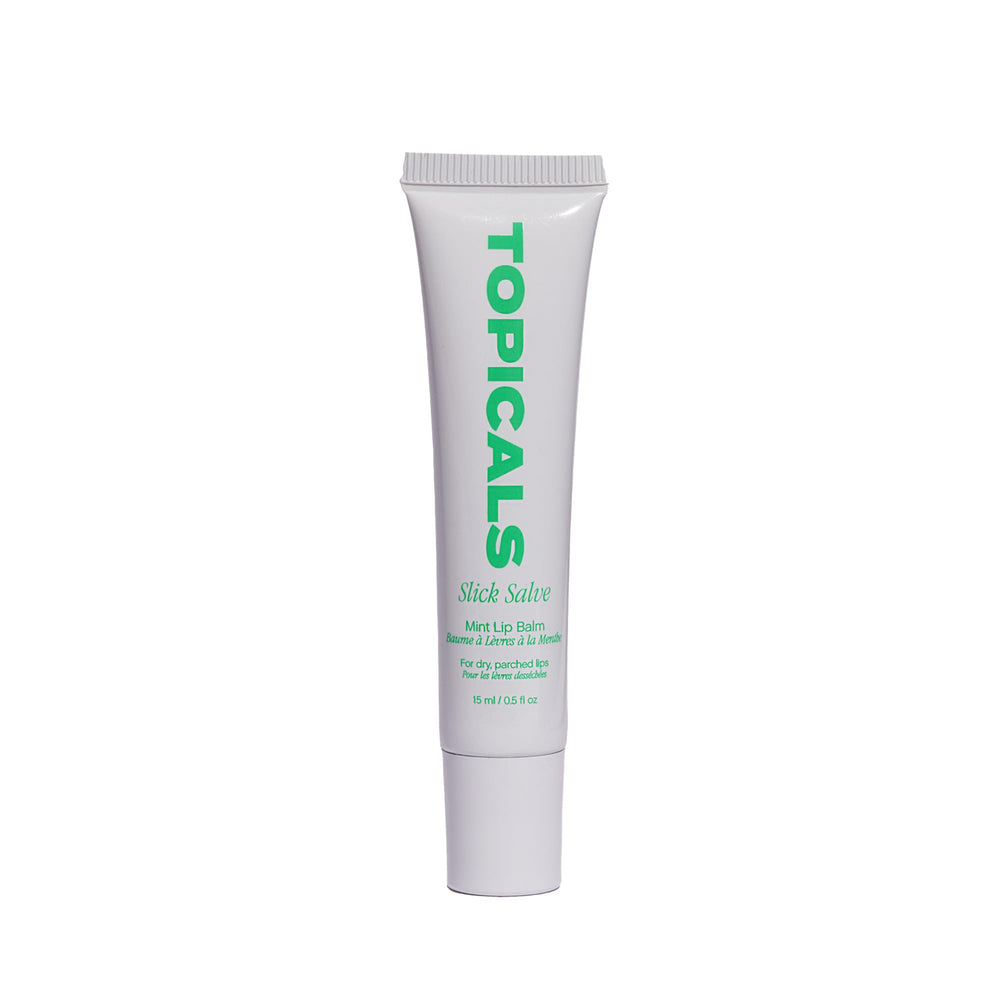 Topicals Slick Salve brillo labial menta para hidratación prolongada.
