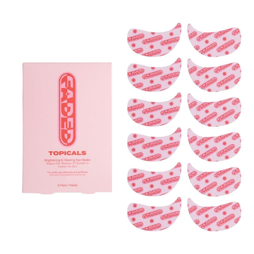 Topicals Faded under eye mask pack shot shows cooling hydrogel for dark circles.
