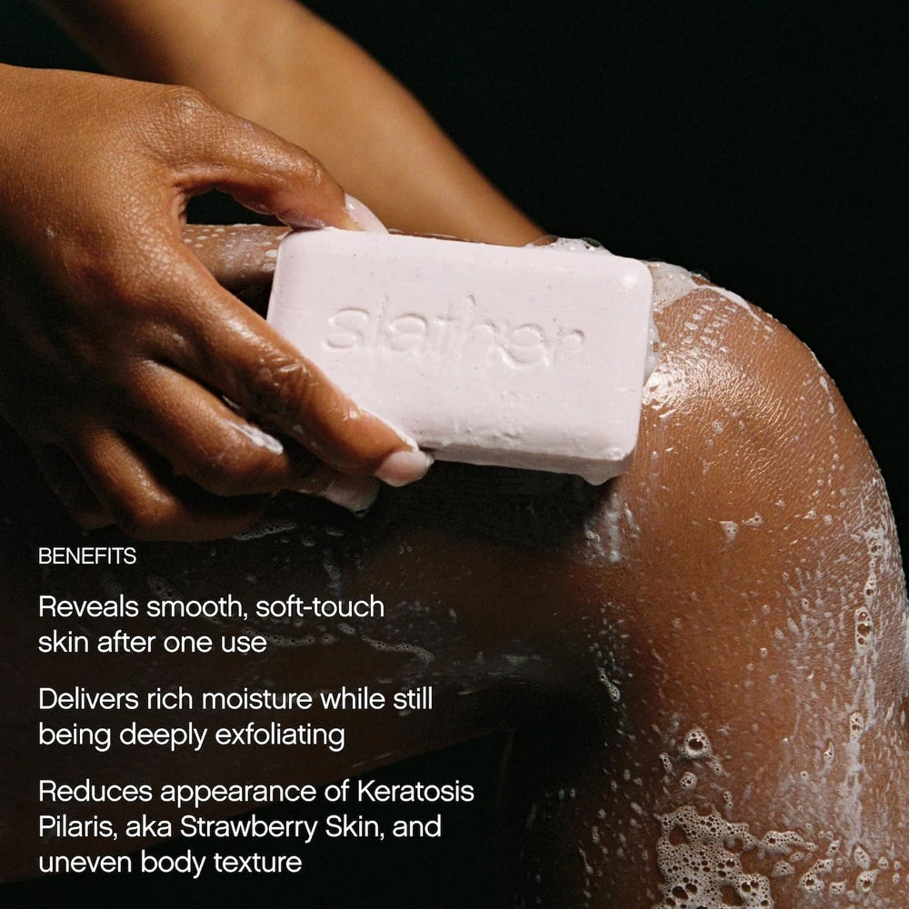 Topicals Slather Exfoliating Bar helps reduce KP bumps with gentle action