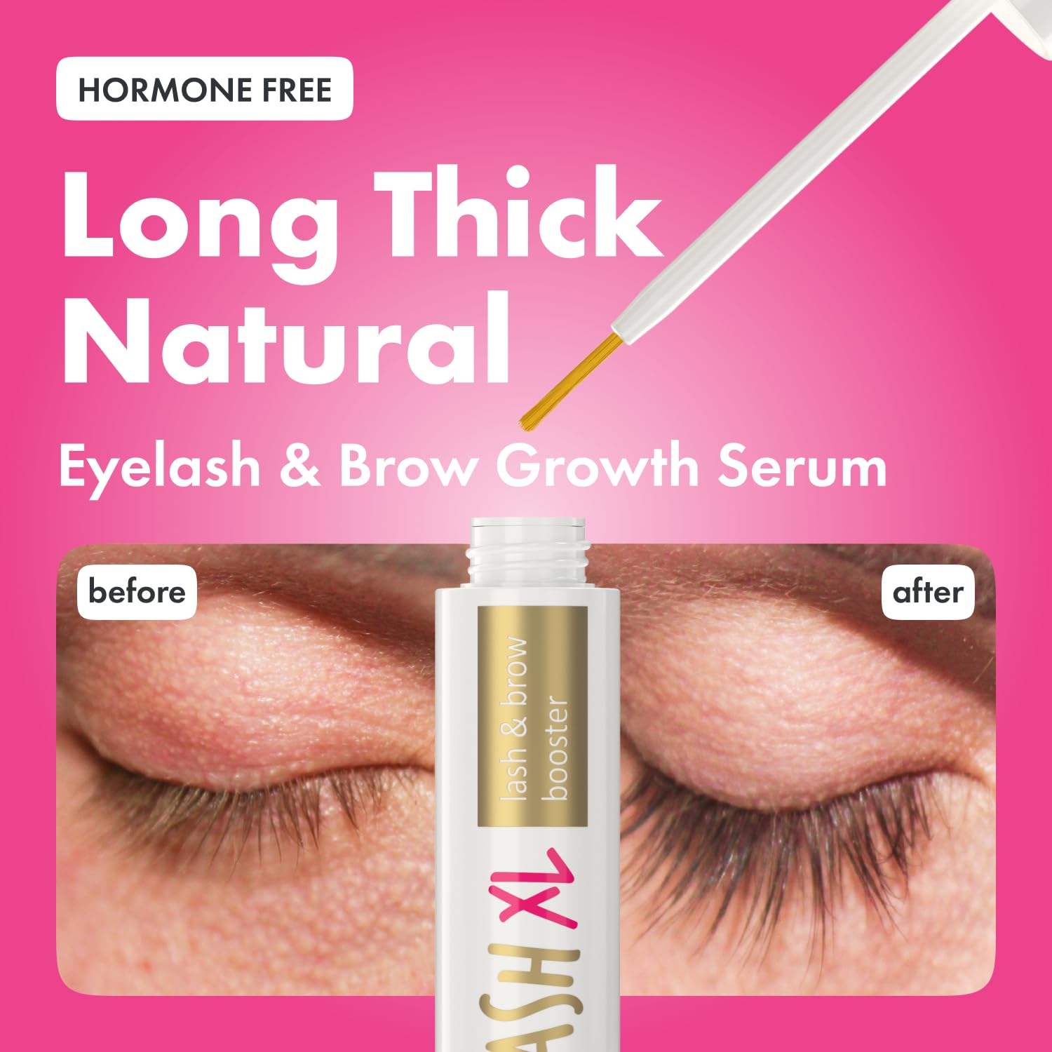 Toplash XL avant et après: cils et sourcils mieux définis après usage.
