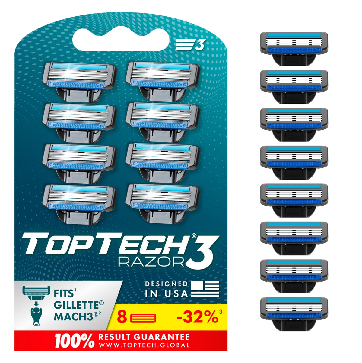 Toptech rasurador tres cuchillas, cabezal reemplazable para afeitado suave