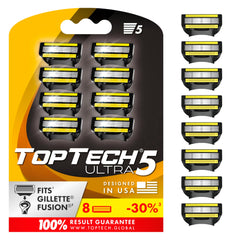 TopTech Ultra 5 maquinilla frente, afeitado limpio y preciso.