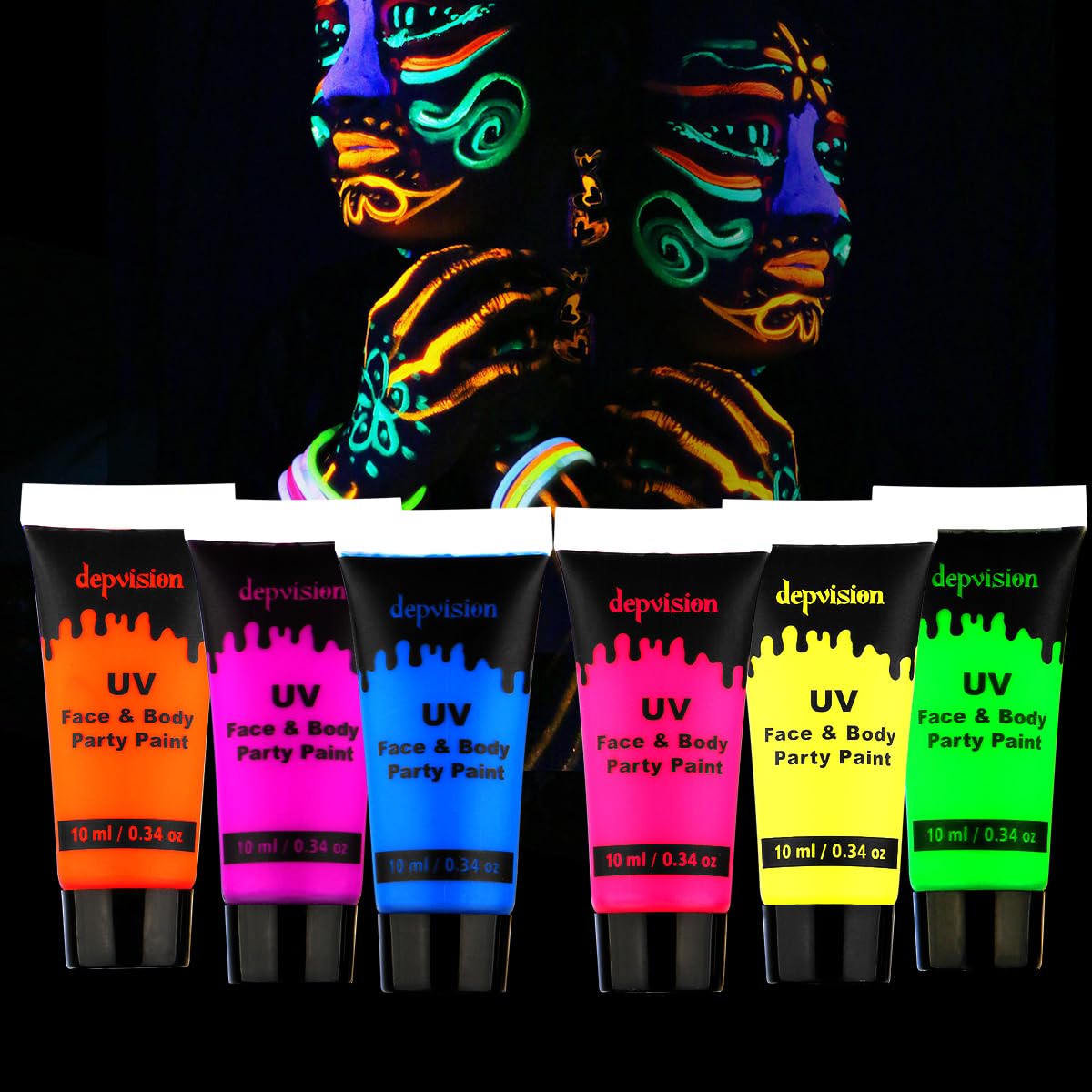 Depvision pintura UV neon para piel, brillo fluorescente y aplicación fácil
