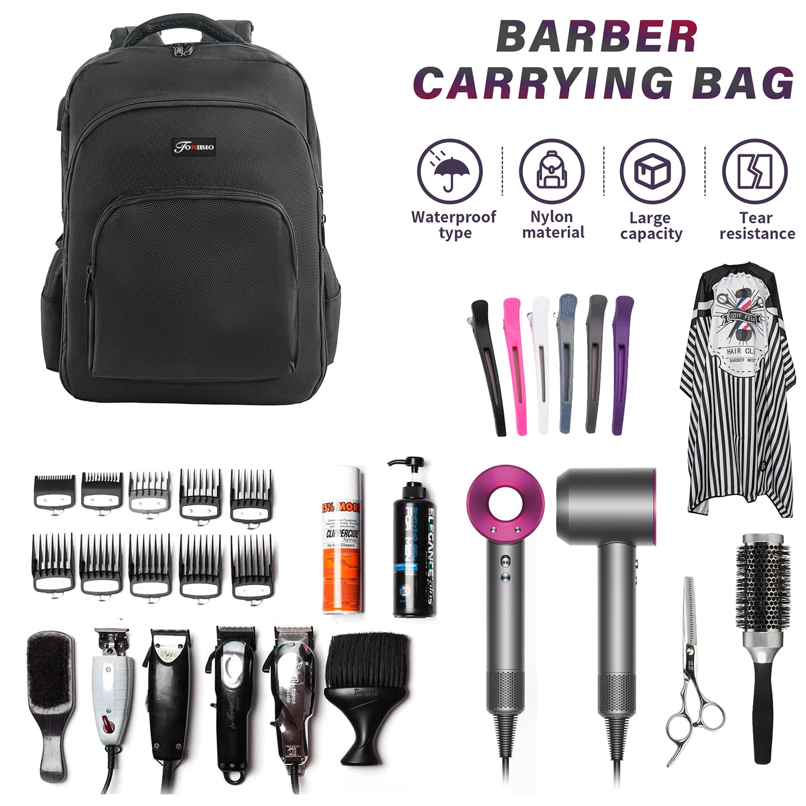 TORIBIO Mochila para barberos: dorso con puerto USB para carga móvil.