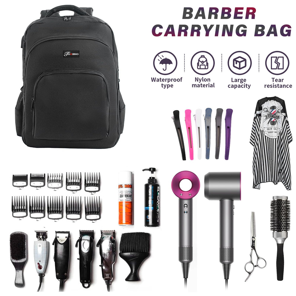 TORIBIO Mochila para barberos: dorso con puerto USB para carga móvil.