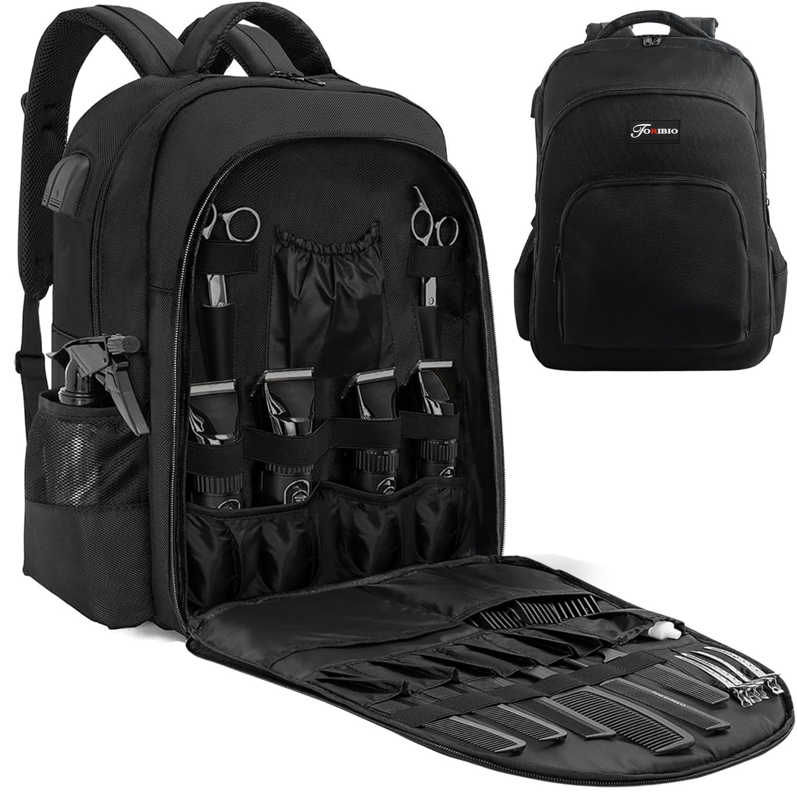 TORIBIO Mochila para barberos: vista general con gran capacidad para herramientas.