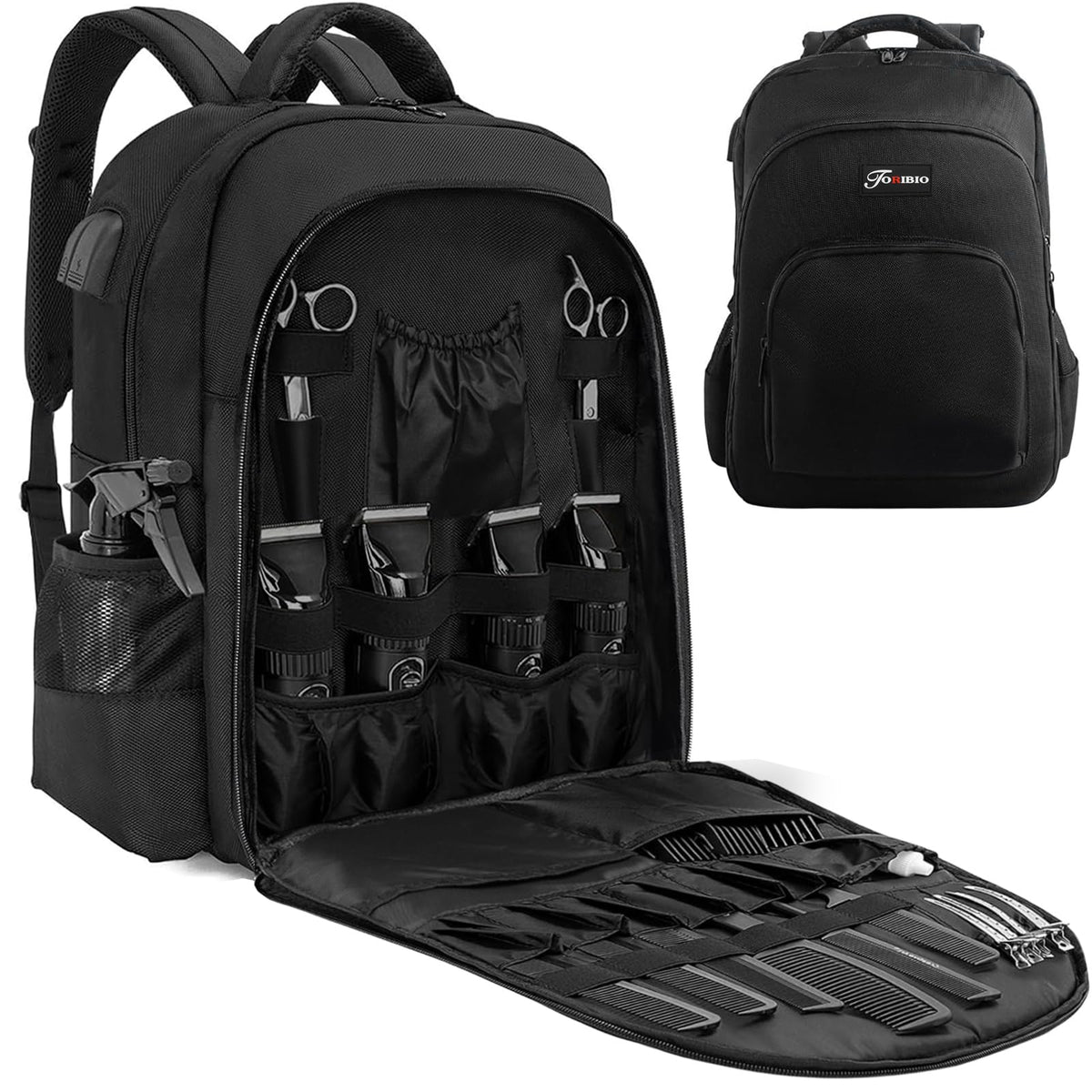 TORIBIO Mochila para barberos: vista general con gran capacidad para herramientas.