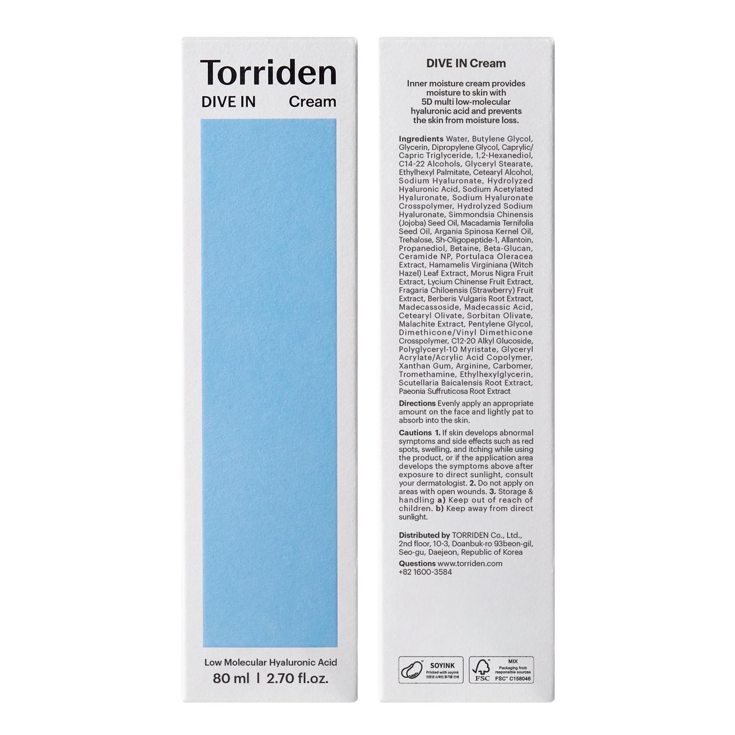 Torriden DIVE IN Crema: aplicación en la palma para hidratación eficiente.