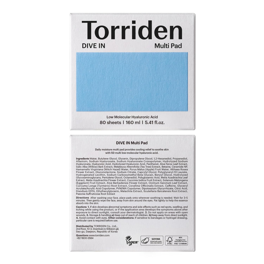 Torriden DIVE IN Multi Pad, producto vegano certificado.