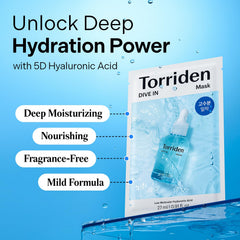 Torriden Dive In suero 5D hialuronico, hidratación profunda en capas de la piel.