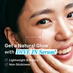 Torriden DIVE IN Serum : goutte sur peau pour une hydratation ciblée et rapide.
