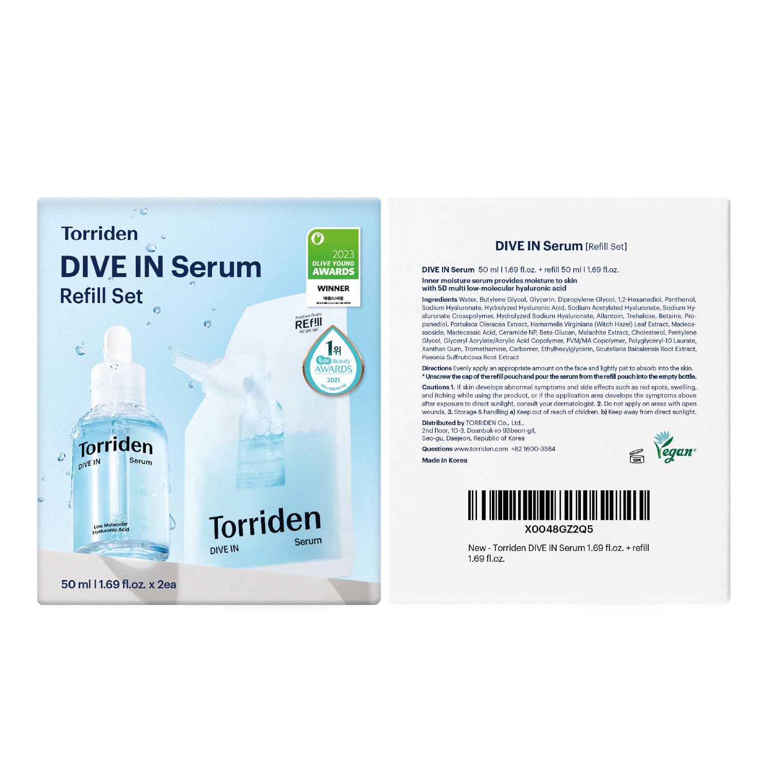 Torriden DIVE IN Serum : contrôle qualité et sécurité visibles sur l'emballage.