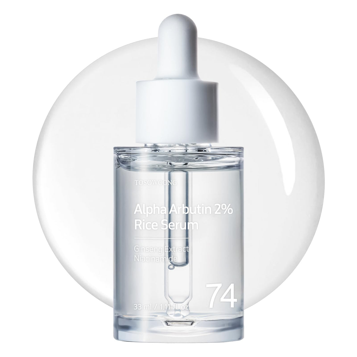 TOSOWOONG Alpha Arbutin 2% Suero de arroz, frasco de vidrio iluminado para luminosidad diaria.