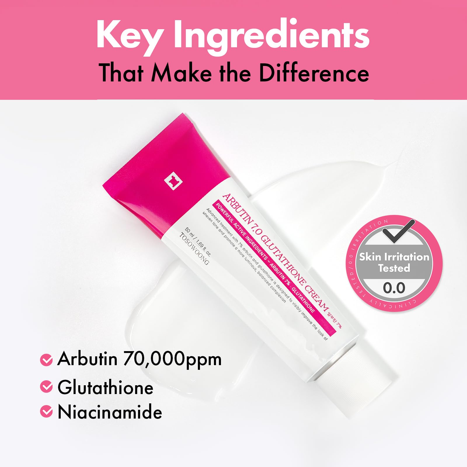 TOSOWOONG Arbutin 7% Crème: etiquette et emballage soignes.