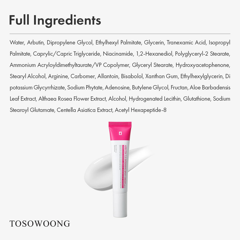 Etiqueta de TOSOWOONG Arbutin 7% sin colorantes artificiales