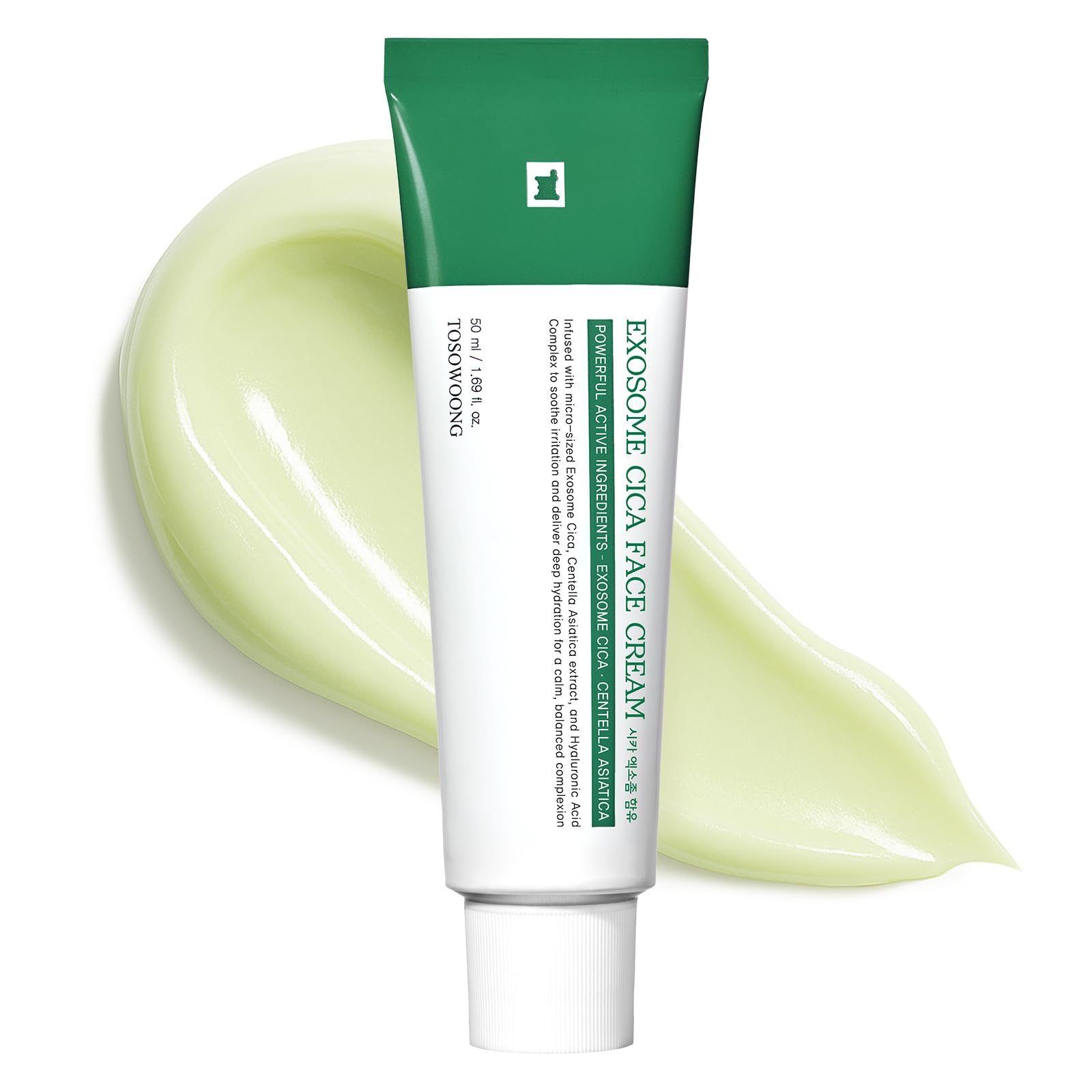 TOSOWOONG Exosome CICA Face Cream envase elegante para uso diario y calmante.