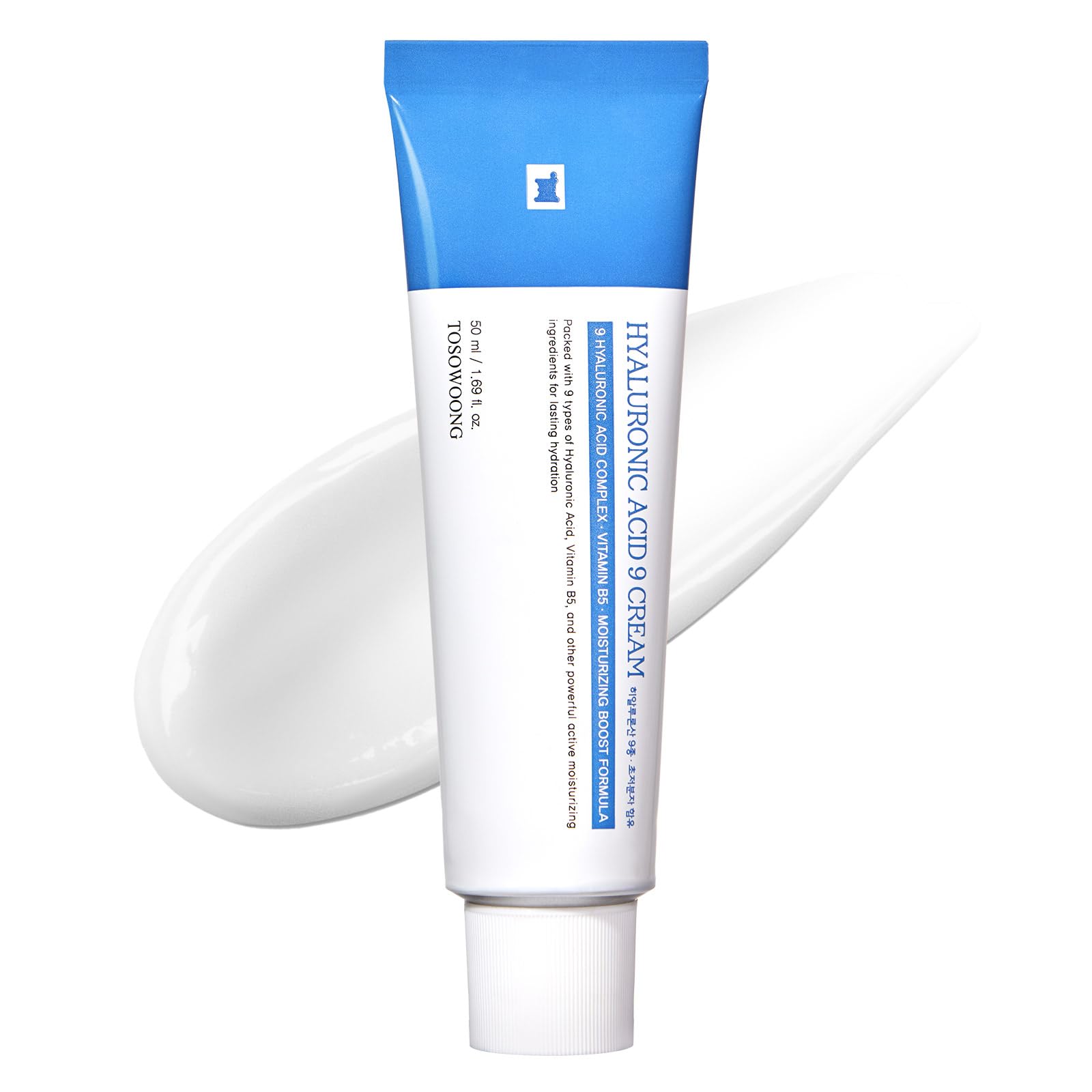 TOSOWOONG Hyaluronic Acid 9 Cream en bote, hidratación duradera para piel suave.