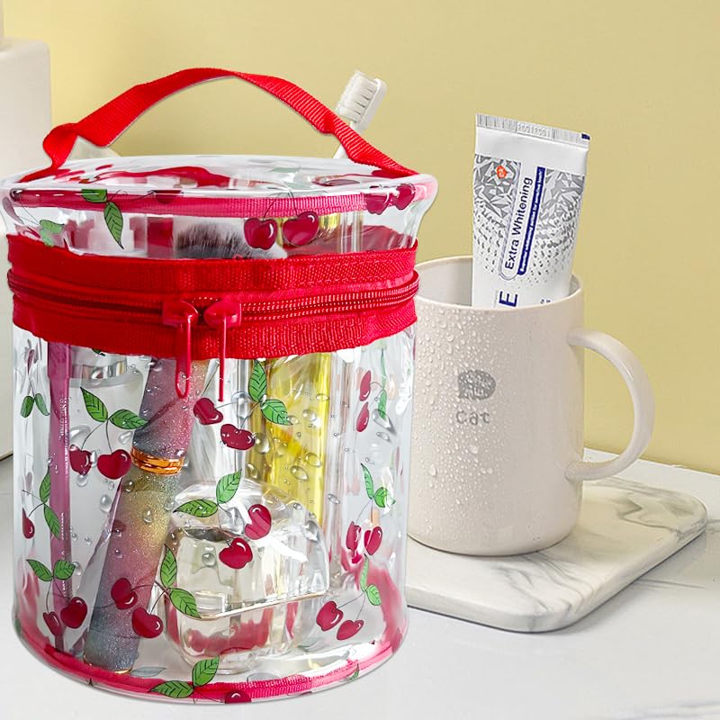 TotePrint bolso cosmético cilíndrico transparente, abierto, acceso rápido a artículos