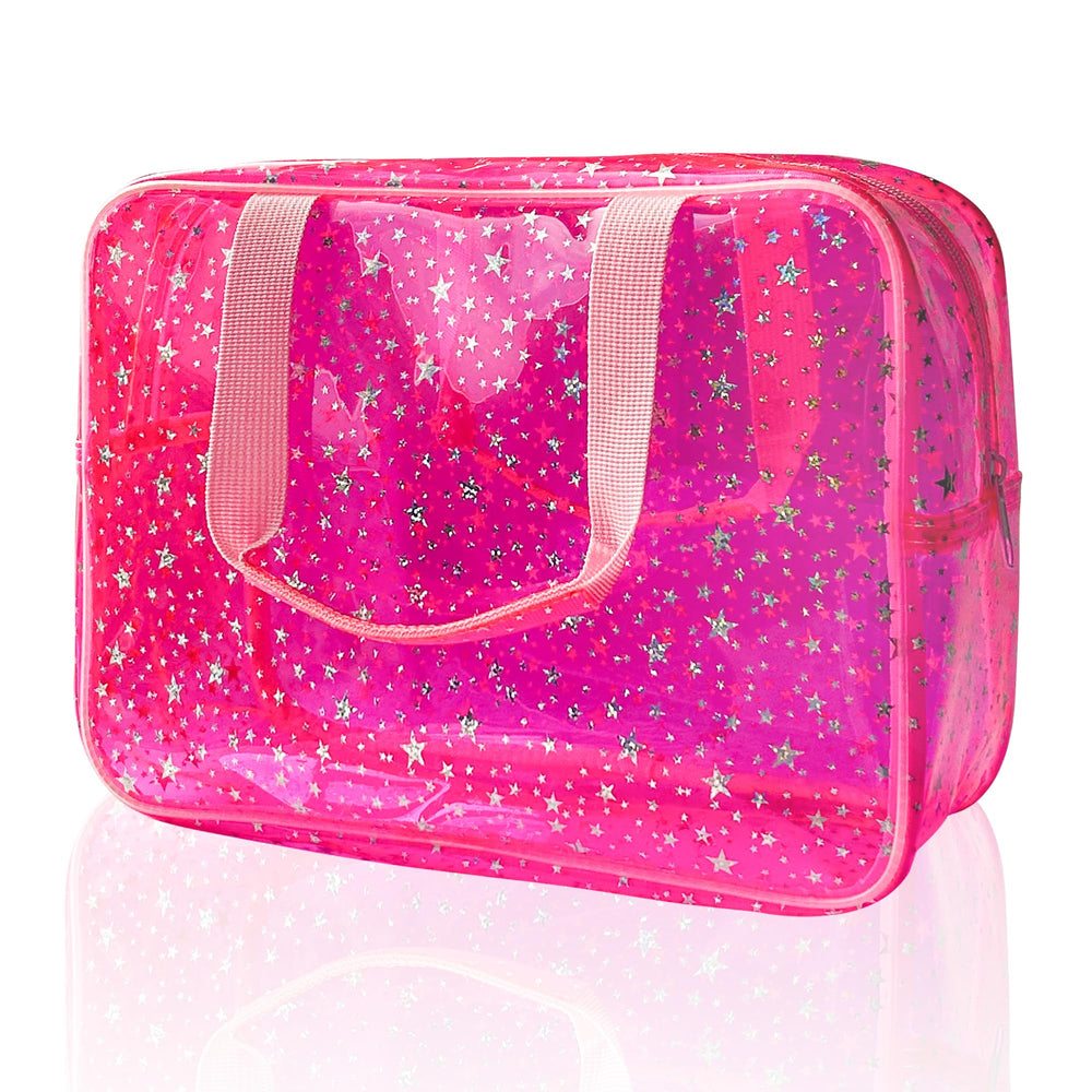 TotePrint bolso cosmético estrella rosa grande, ideal para maquillaje y viaje