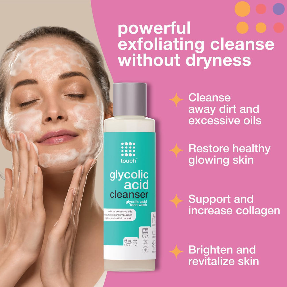 TOUCH glycolic cleanser pump-dispensing shows easy daily use and controlled application