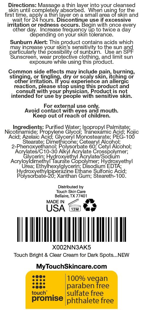 TOUCH Crema Radiancia apta para rostro, cuello y áreas.