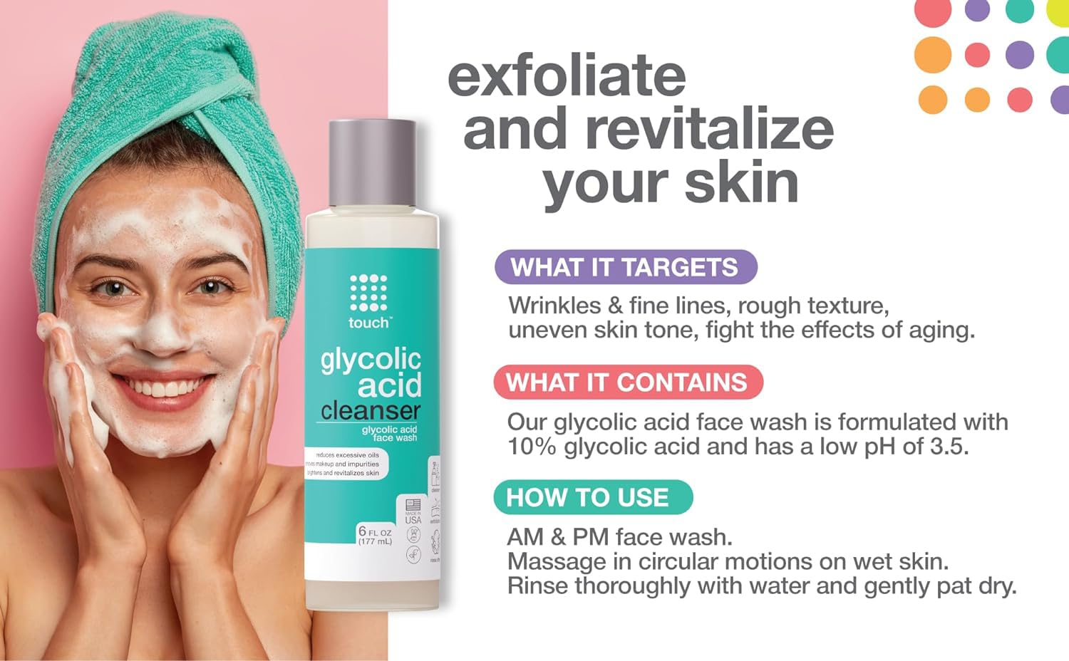 TOUCH face wash rinsing off reveals clean, refreshed skin