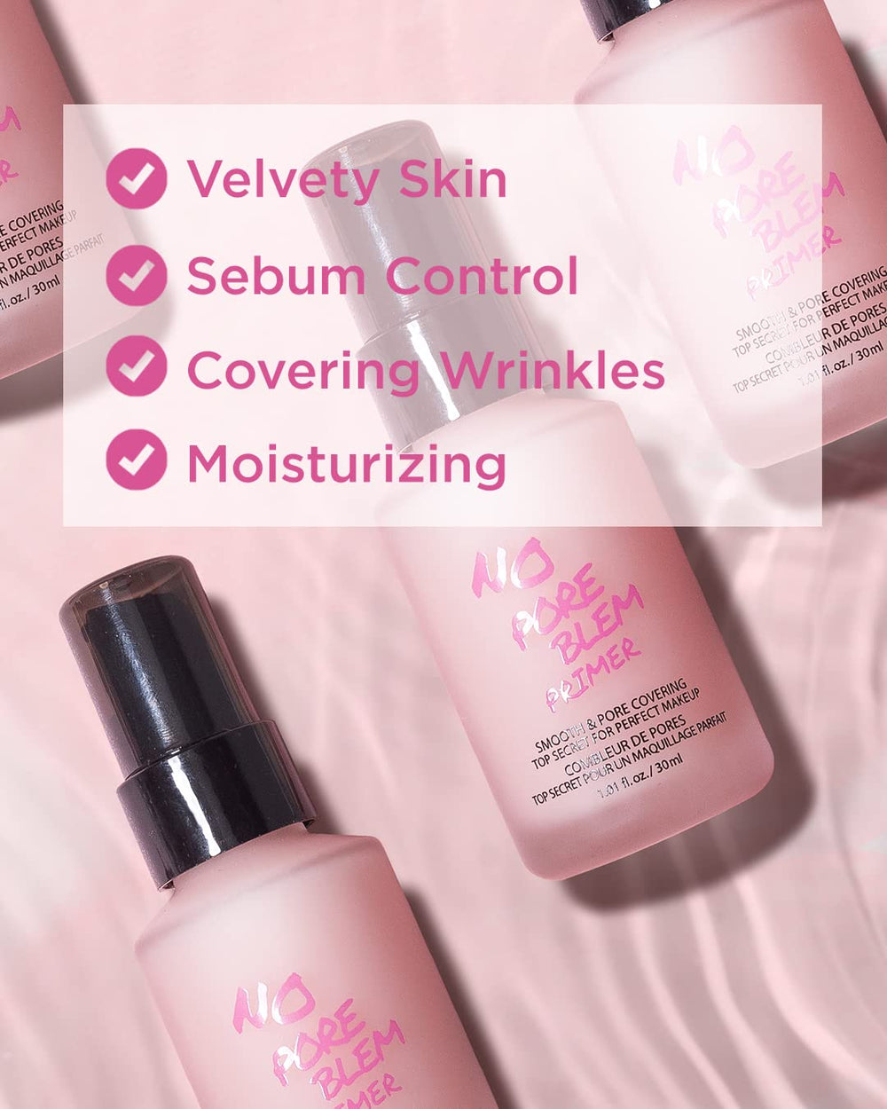 Touch in Sol No Pore Blem Primer, aplicación en rostro para minimizar poros visibles.