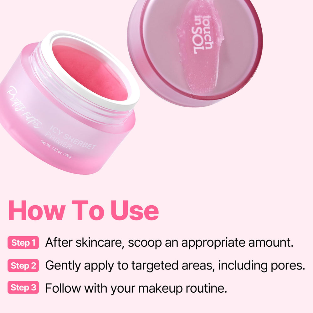 Touch in Sol Icy Sherbet Primer fórmula sin silicona hidrata la piel.