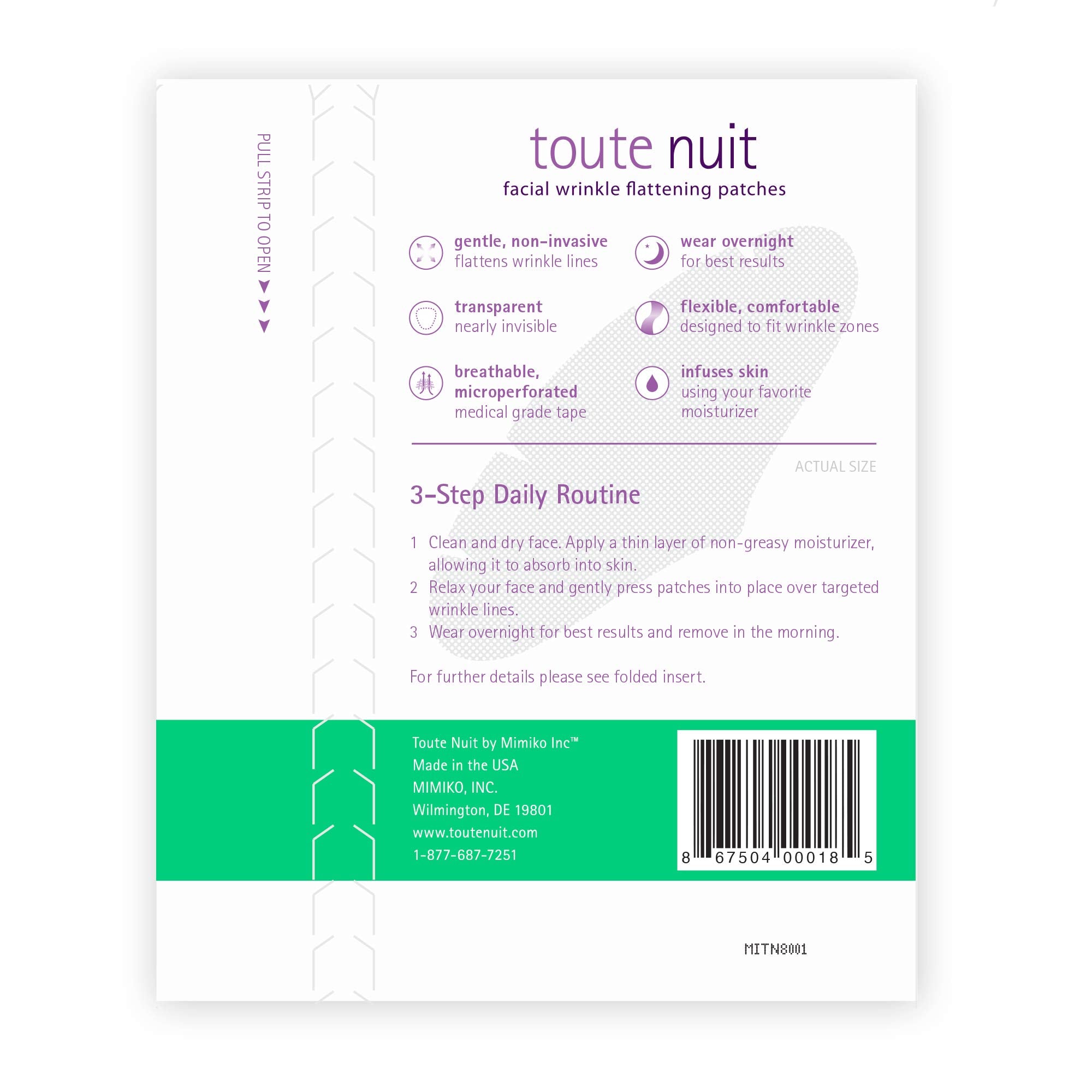 Parche hipoalergénico de Toute Nuit, ideal para piel sensible y uso cómodo.