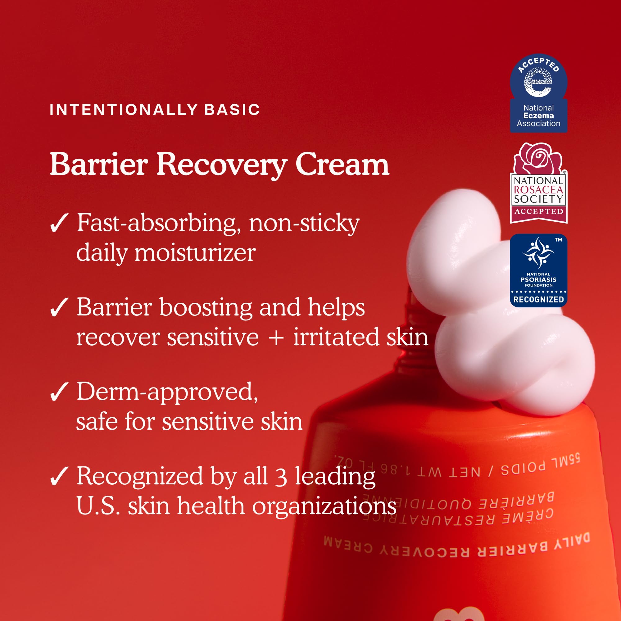  Tower 28 SOS Recovery Face Cream quick absorption on cheek for everyday use
