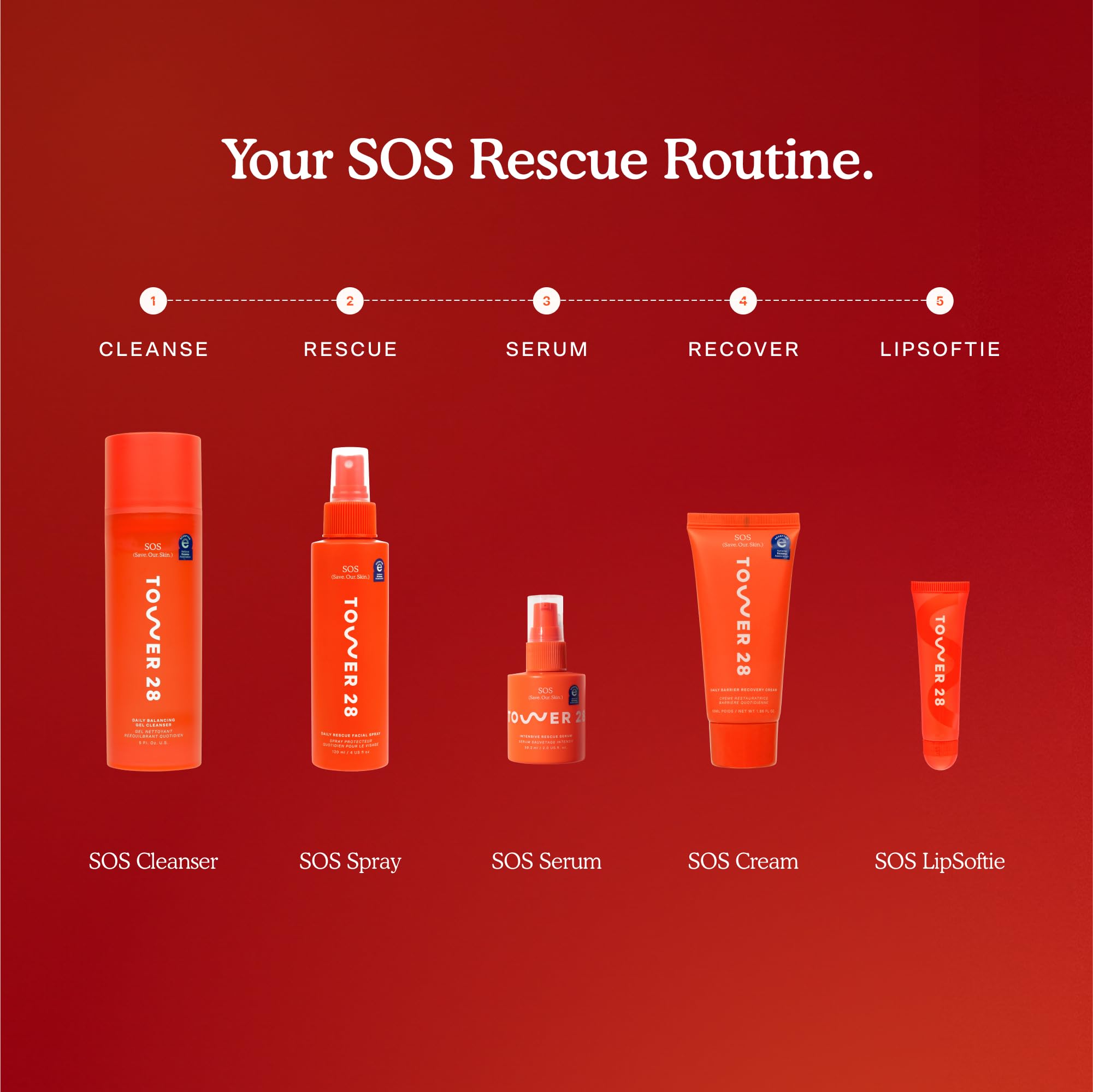 Tower 28 SOS Recovery Face Cream bottle on a clean countertop