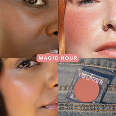 Tower 28 BeachPlease tono rosado nude para labios y mejillas, aspecto suave.