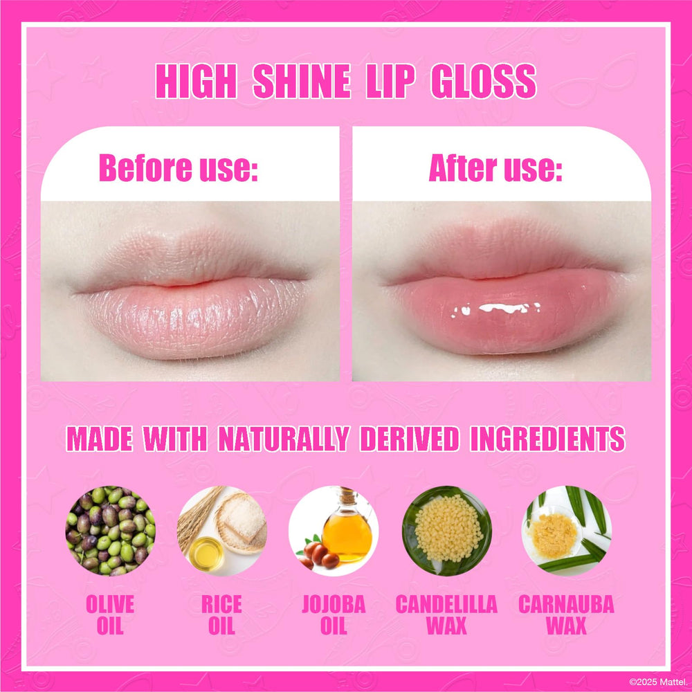 Townley Girl Barbie brillo labial sabor chicle, aplicación suave para juego.
