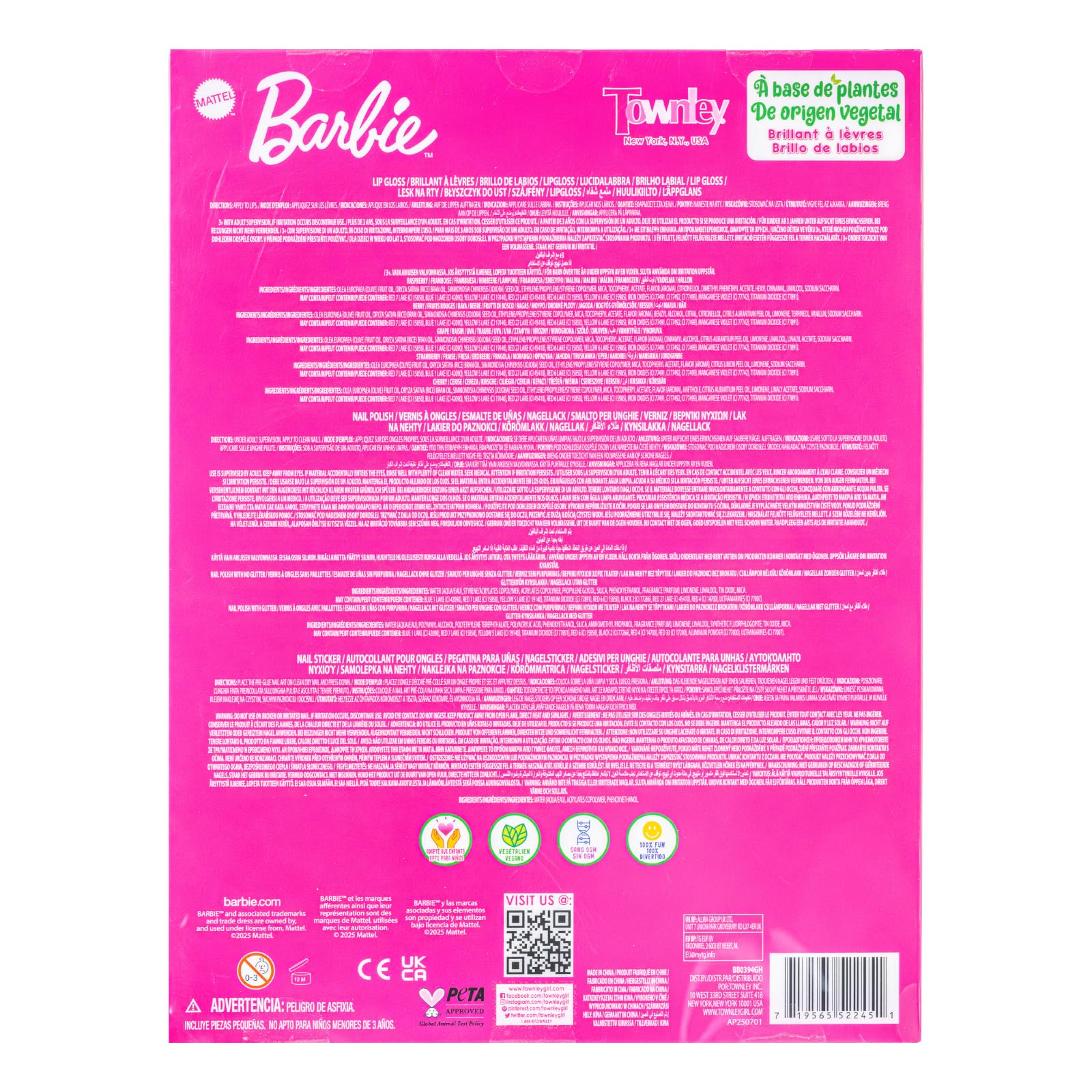 Townley Girl Barbie beauty set packaging, perfect for parties and birthdays.