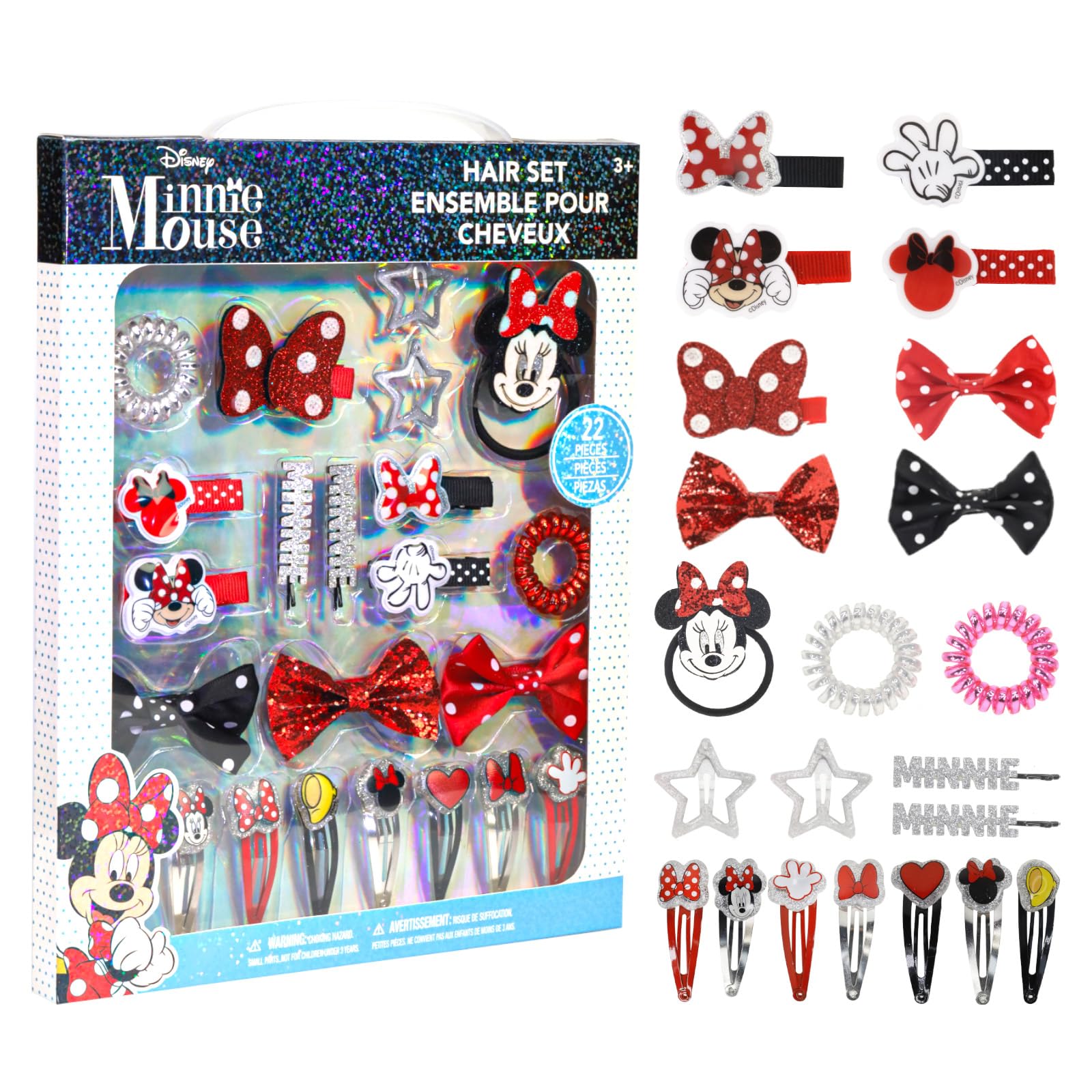 Townley Girl Minnie accesorios cabello set, perfecto para crear looks temáticos en fiestas y actividades.
