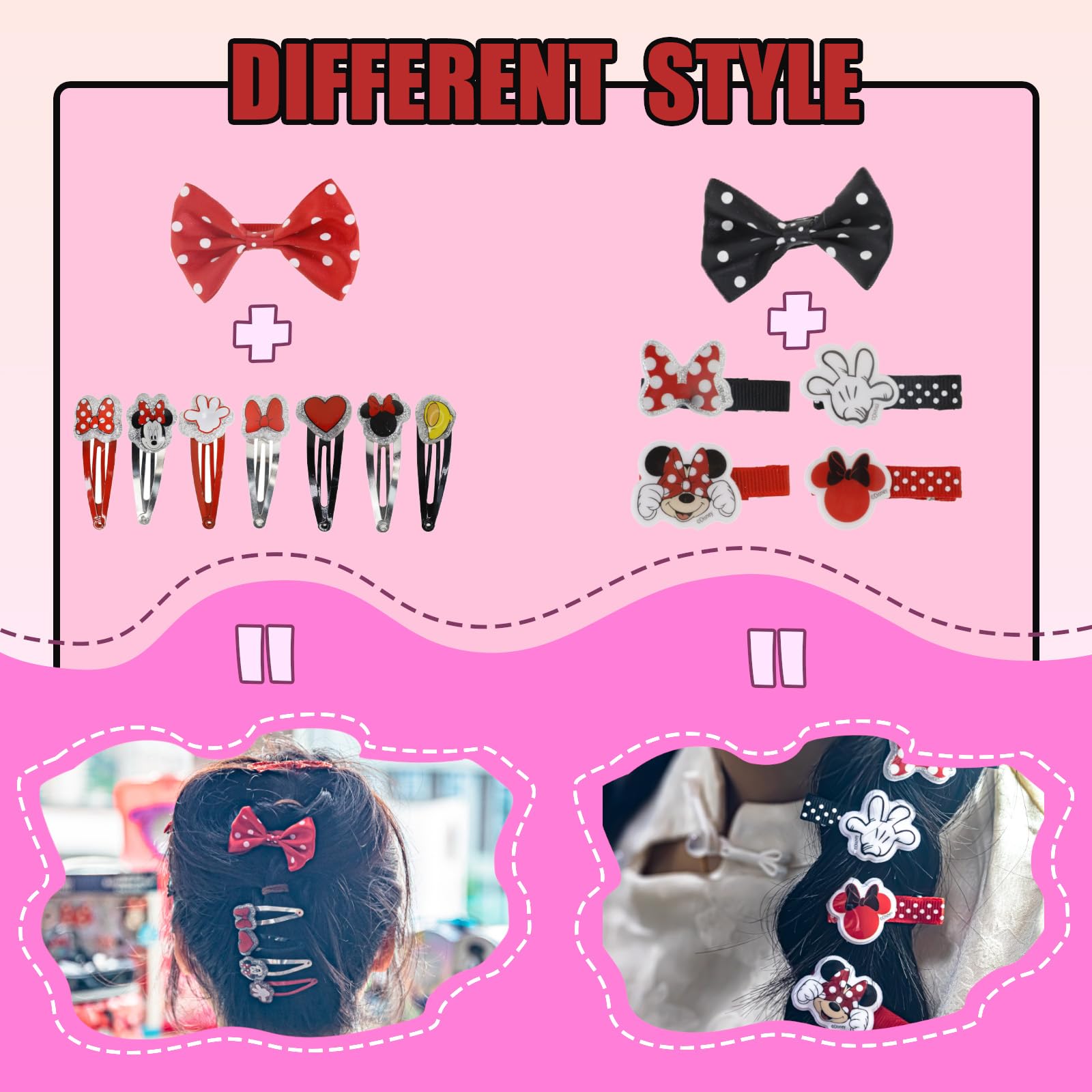 Townley Girl Minnie resortes pelo rojo y blanco, fáciles de combinar con distintos looks.